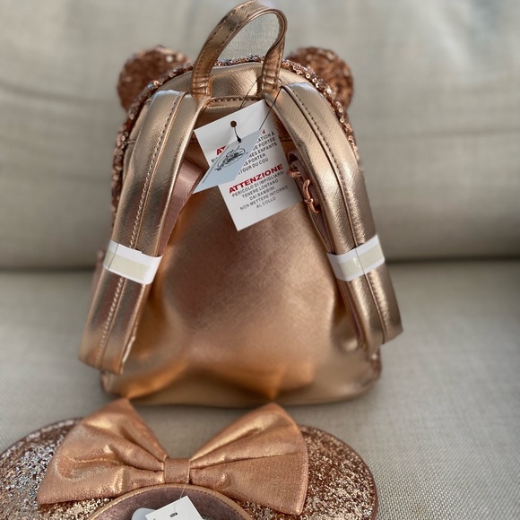 Loungefly mini backpack + Minnie ears rose gold sequin - Picture 2 of 3